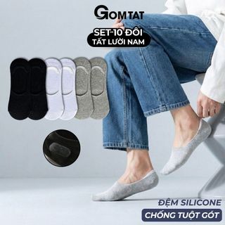 [MUA 10 TẶNG 2] Combo 10 đôi tất nam mang giày lười GOMTAT, vớ mùa hè có đệm chống tuột gót - TAT-LUOI-02