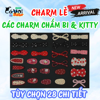CHARM GẮN DÉP:  CHARM TÙY CHỌN 28 CHI TIẾT NƠ CHẤM BI VÀ HELLO KITTY CUTE- TONE TRẮNG- ĐEN- ĐỎ- HỒNG
