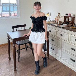 JANJI SKIRT | Chân váy ngắn chất boi thêu viền ren phong cách nhẹ nhàng | Bymintt