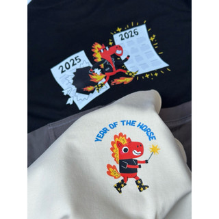 Áo thun Unisex nam nữ form rộng Tết 2026 in hình Ngựa vui nhộn phong cách Rock Star chất Cotton Premium 250gsm sợi đôi