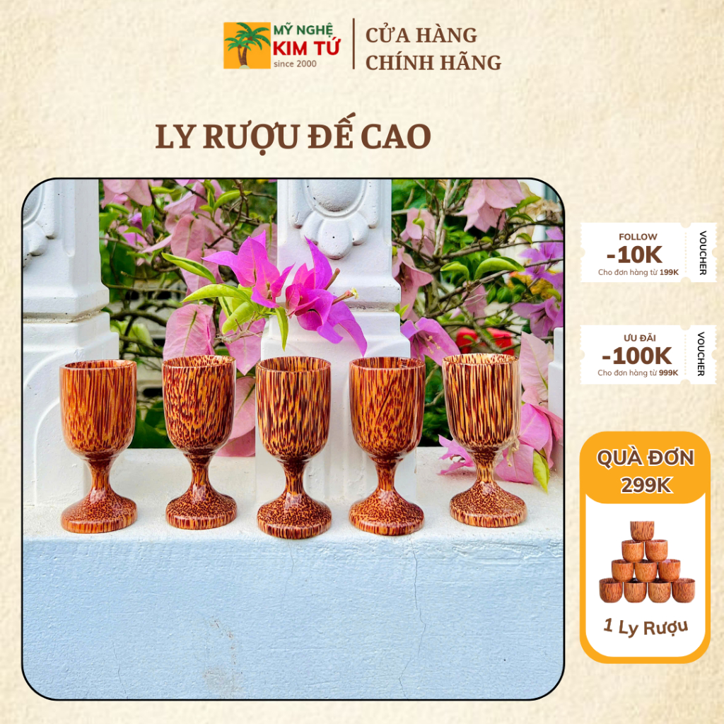 | 𝐋𝐎𝐀̣𝐈 𝟏 | Ly Uống Rượu Gỗ Dừa Đế Cao Quà Tặng Độc Đáo, Trang Trí Bàn Tiệc, Sưu Tầm Đồ Gỗ Thủ Công - KIM TỨ