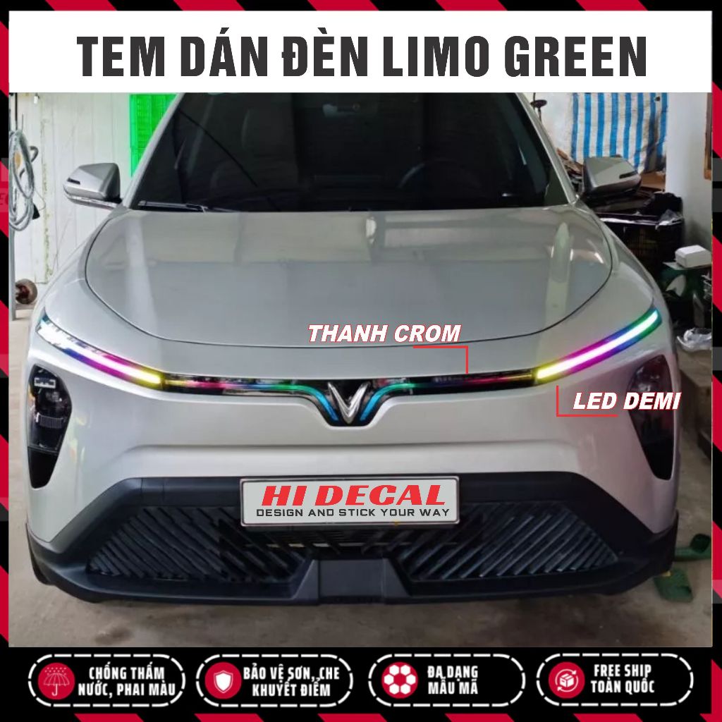 Decal đổi màu đèn Limo Green - tem dán bảo vệ đèn Vinfat Limo Green combo dán đèn + Thanh Crom | Hidecal