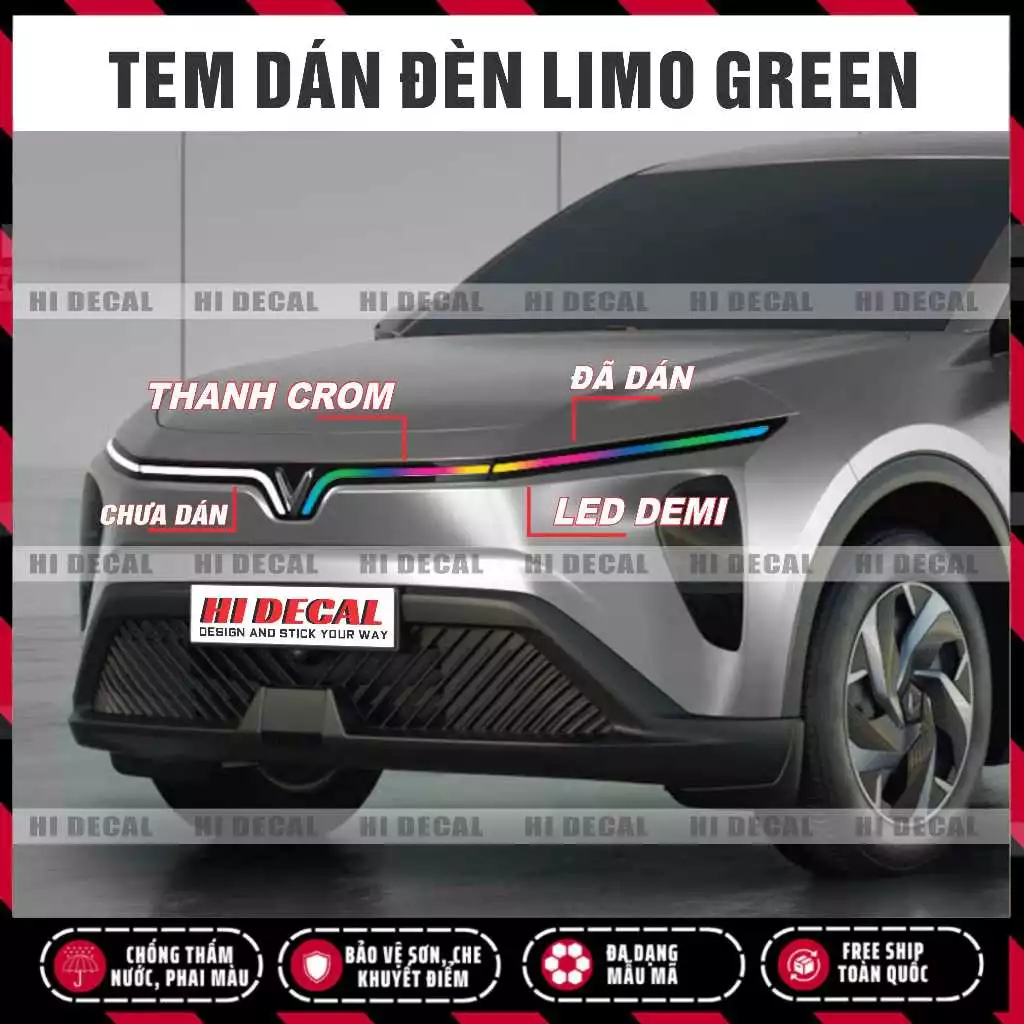 Decal đổi màu đèn Limo Green - tem dán bảo vệ đèn Vinfat Limo Green combo dán đèn + Thanh Crom | Hidecal