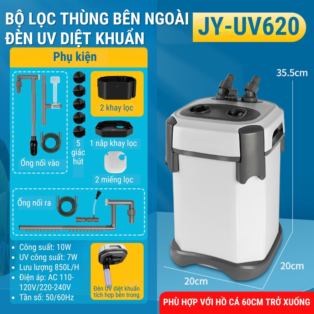 Lọc Thùng JINGYE Tích Hợp UV JY-UV620 / JY-UV630 / JY-UV640 / JY-UV650 - Lọc Êm Cho Hồ Cá Thủy Sinh