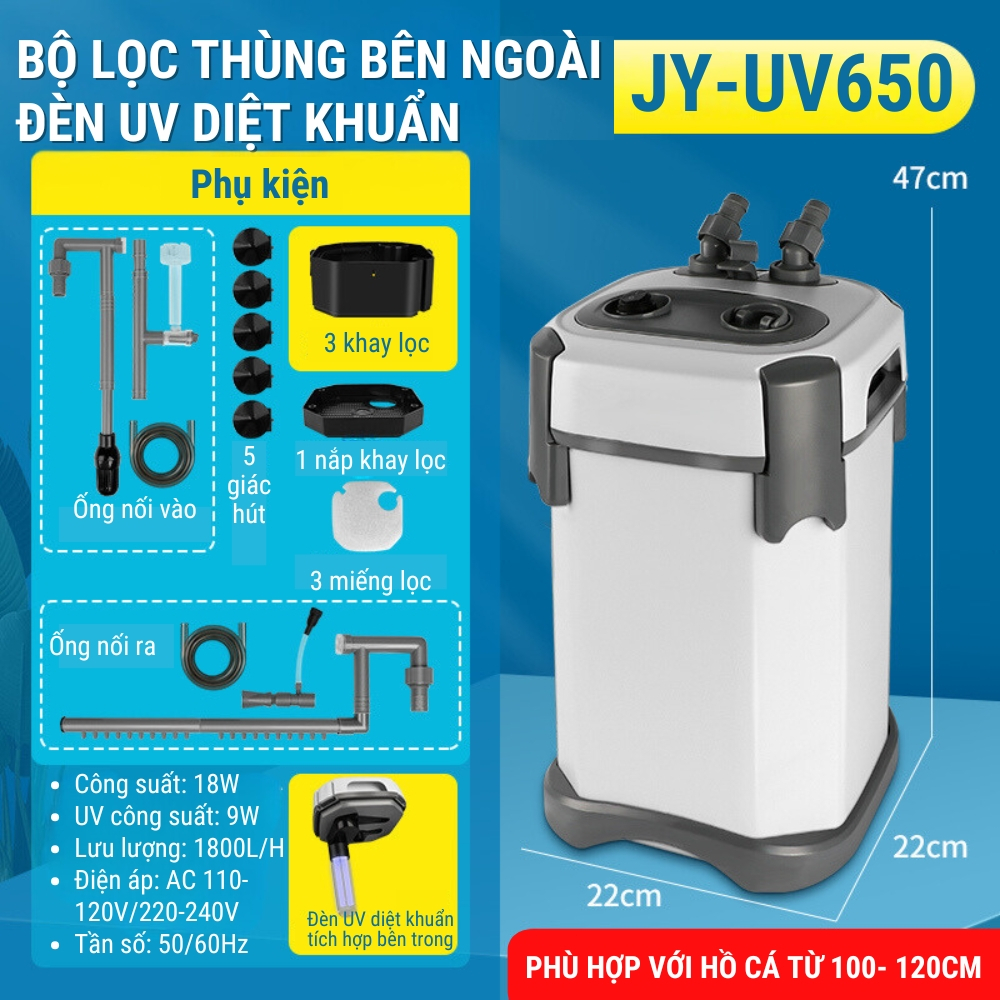 Lọc Thùng JINGYE Tích Hợp UV JY-UV620 / JY-UV630 / JY-UV640 / JY-UV650 - Lọc Êm Cho Hồ Cá Thủy Sinh