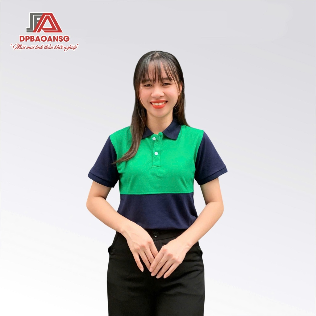 Áo Thun Đồng Phục Phối Xanh Vải Cá Sấu Nhân Viên Phục Vụ Quán Cafe/Trà Sữa/Trà Chanh - Năng Động, Trẻ Trung
