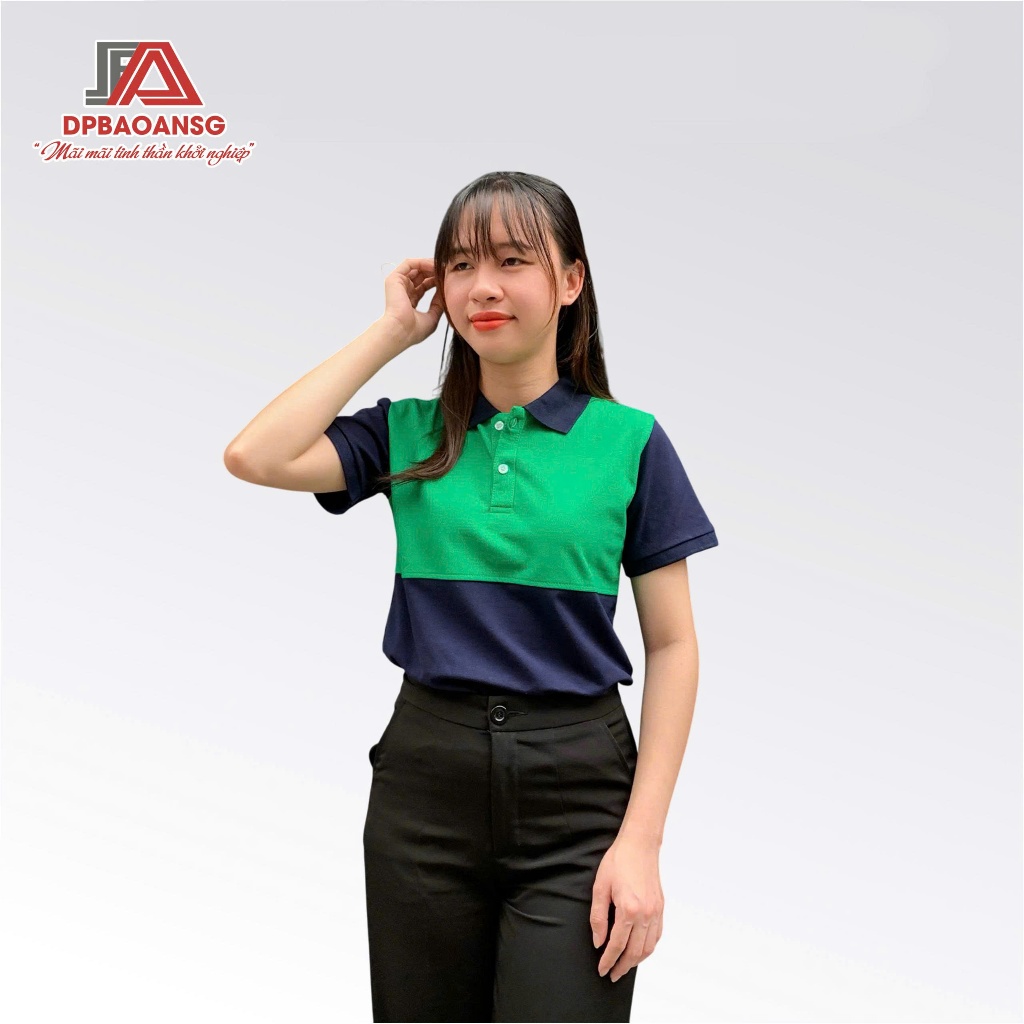Áo Thun Đồng Phục Phối Xanh Vải Cá Sấu Nhân Viên Phục Vụ Quán Cafe/Trà Sữa/Trà Chanh - Năng Động, Trẻ Trung