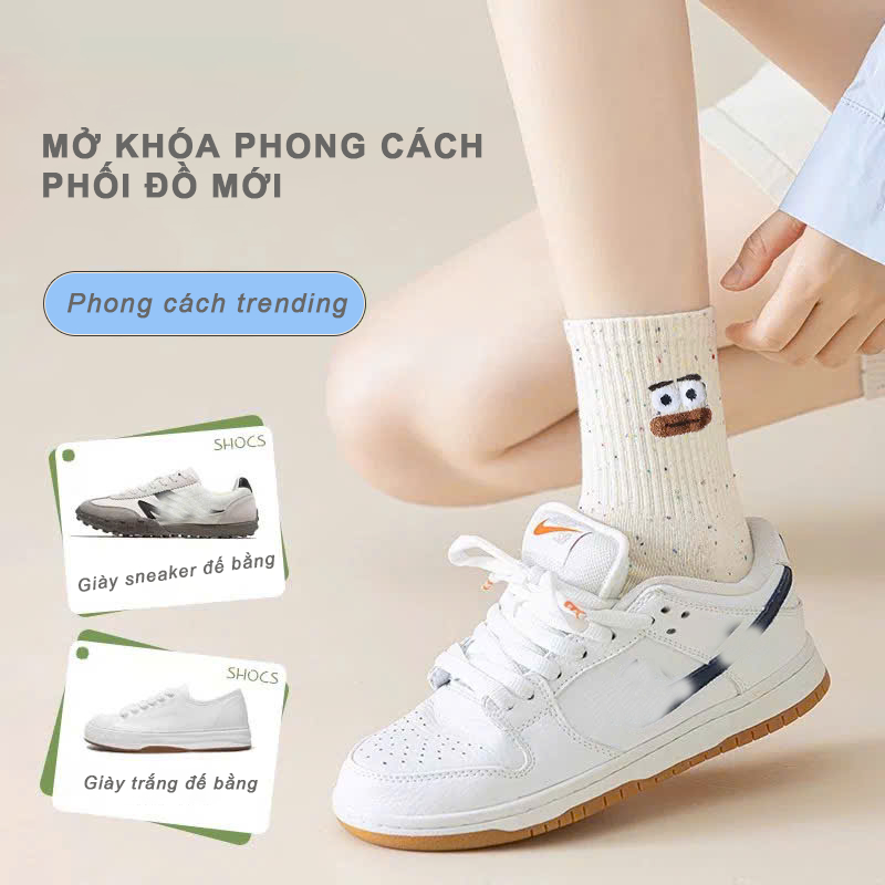 Tất vớ cổ trung họa tiết mặt cười trending, chất liệu cotton co giãn thoáng khí - Ekiu Shop