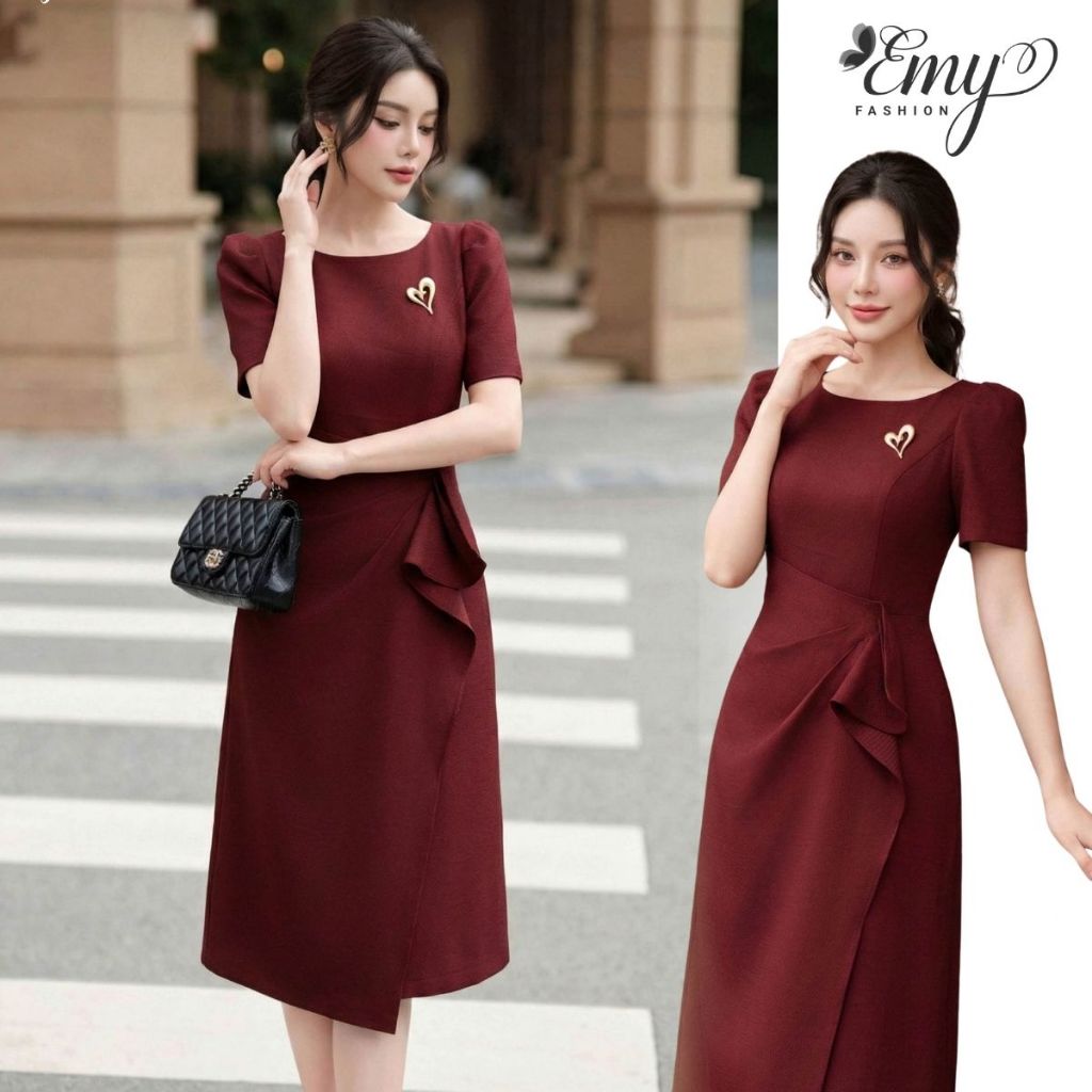 Đầm Trung Niên Cao Cấp EMY EM9739 - Chất Tuypsi Gân Chéo Sang Chảnh, Quý Phái Đi Tiệc
