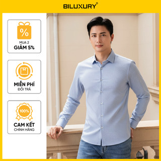[T7_SALE 20%_HT] Áo Sơ Mi Dài Tay Xanh Thiết Kế Hoạ Tiết 9SMDH544XAH Biluxury Form Slimfit Cao Cấp Chống Nhăn Bền Màu