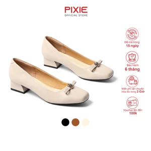 Giày Cao Gót Nữ 3cm Mũi Vuông Phối Nơ Đính Hoa Thời Trang Pixie H431