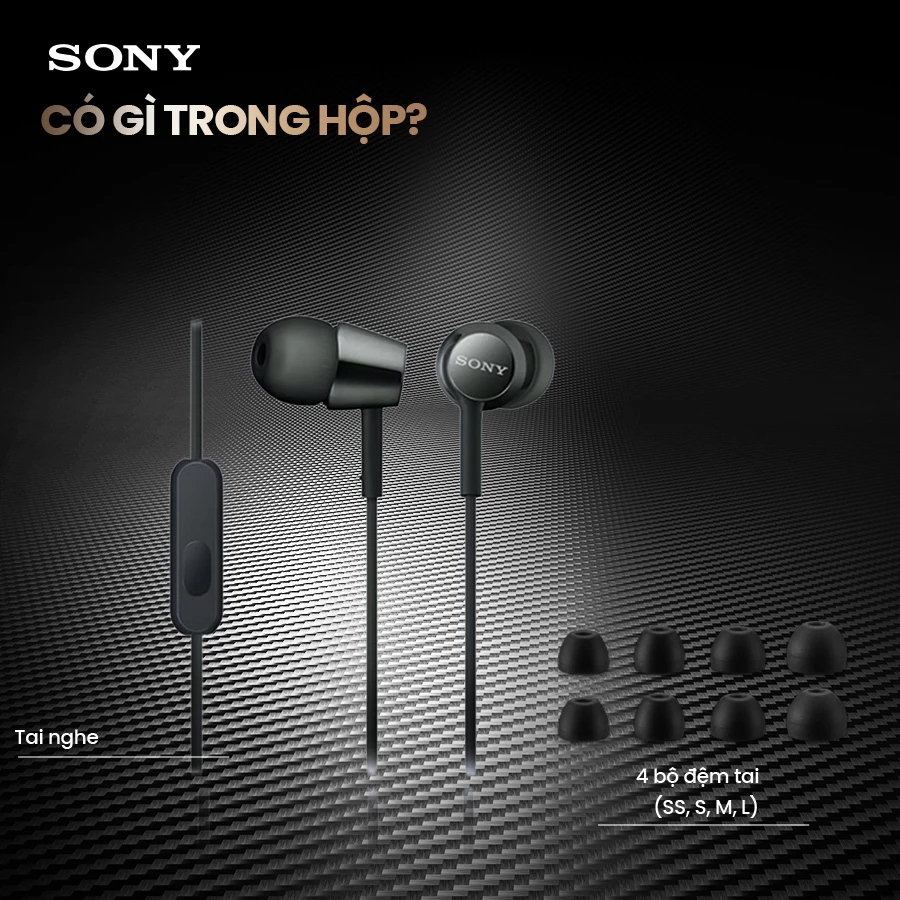 Tai nghe có dây in-ear Sony MDR-EX155AP màng loa 9mm cho âm thanh động, có micro đàm thoại, jack cắm