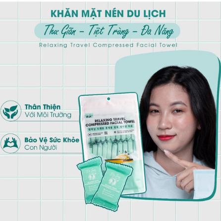 Gói 100 viên khăn nén Hàn Quốc tiệt trùng an toàn cho da tiện lợi cho thể thao, ngoài trời Dr. Sera