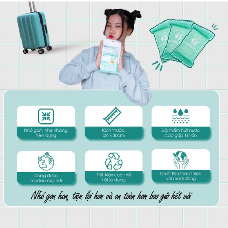 Gói 100 viên khăn nén Hàn Quốc tiệt trùng an toàn cho da tiện lợi cho thể thao, ngoài trời Dr. Sera
