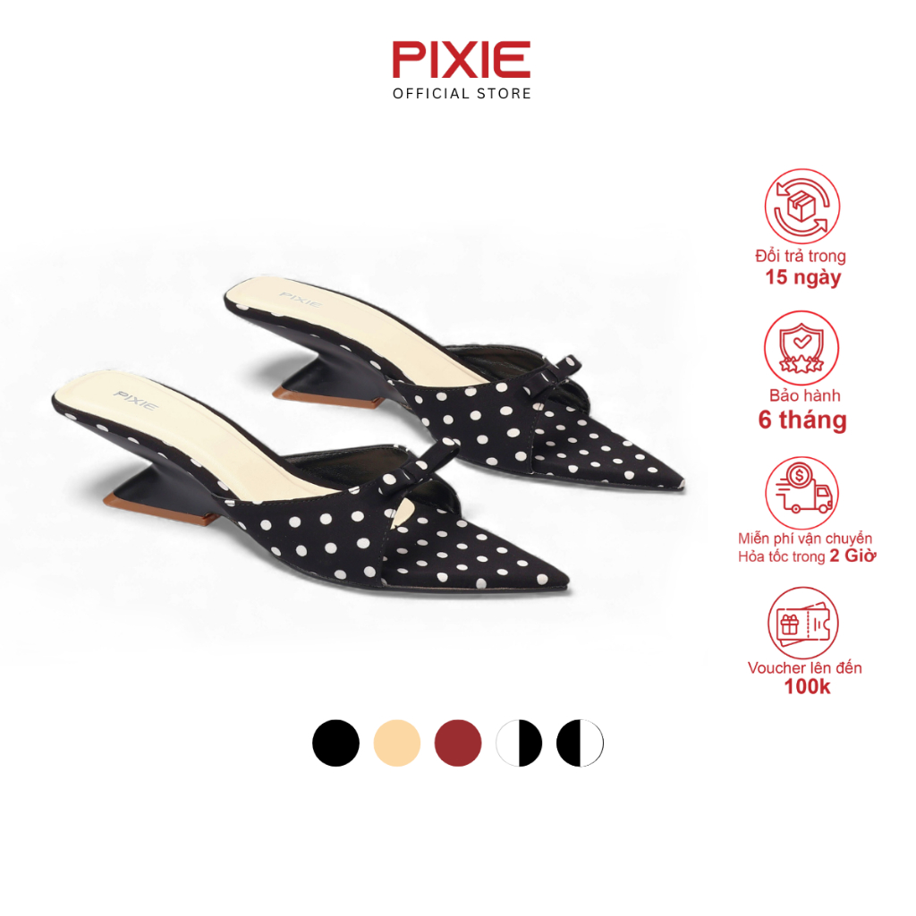 Guốc Cao Gót Nữ 5cm Quai Ngang Đính Nơ Thời Trang Pixie H422