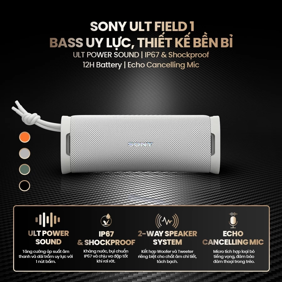 Loa bluetooth bass mạnh Sony ULT FIELD 1 hỗ trợ ghép đôi Stereo sống động, chế độ âm thanh ULT