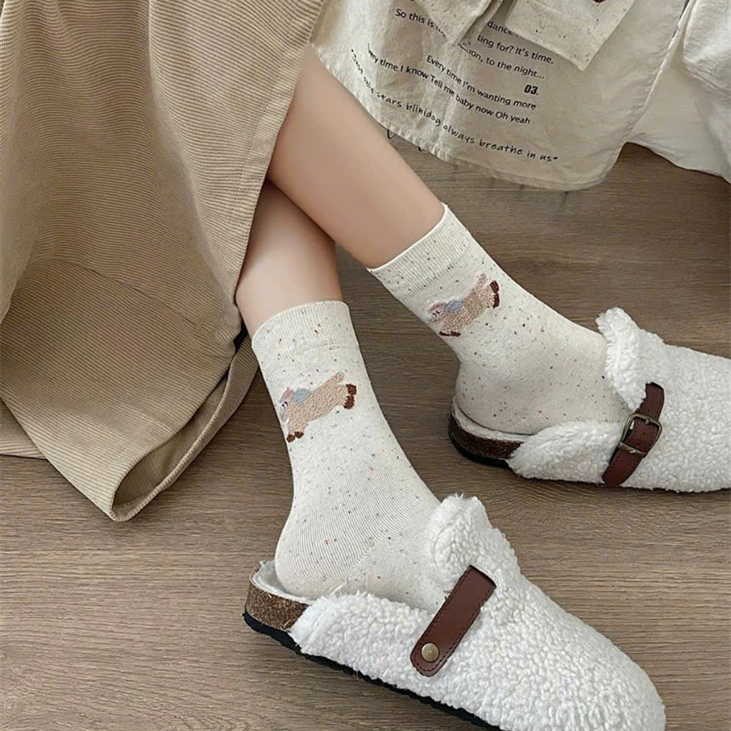 Tất vớ nữ hạt màu cổ cao họa tiết dễ thương đáng yêu, chất liệu mềm mịn thoáng khí - Ekiu Shop