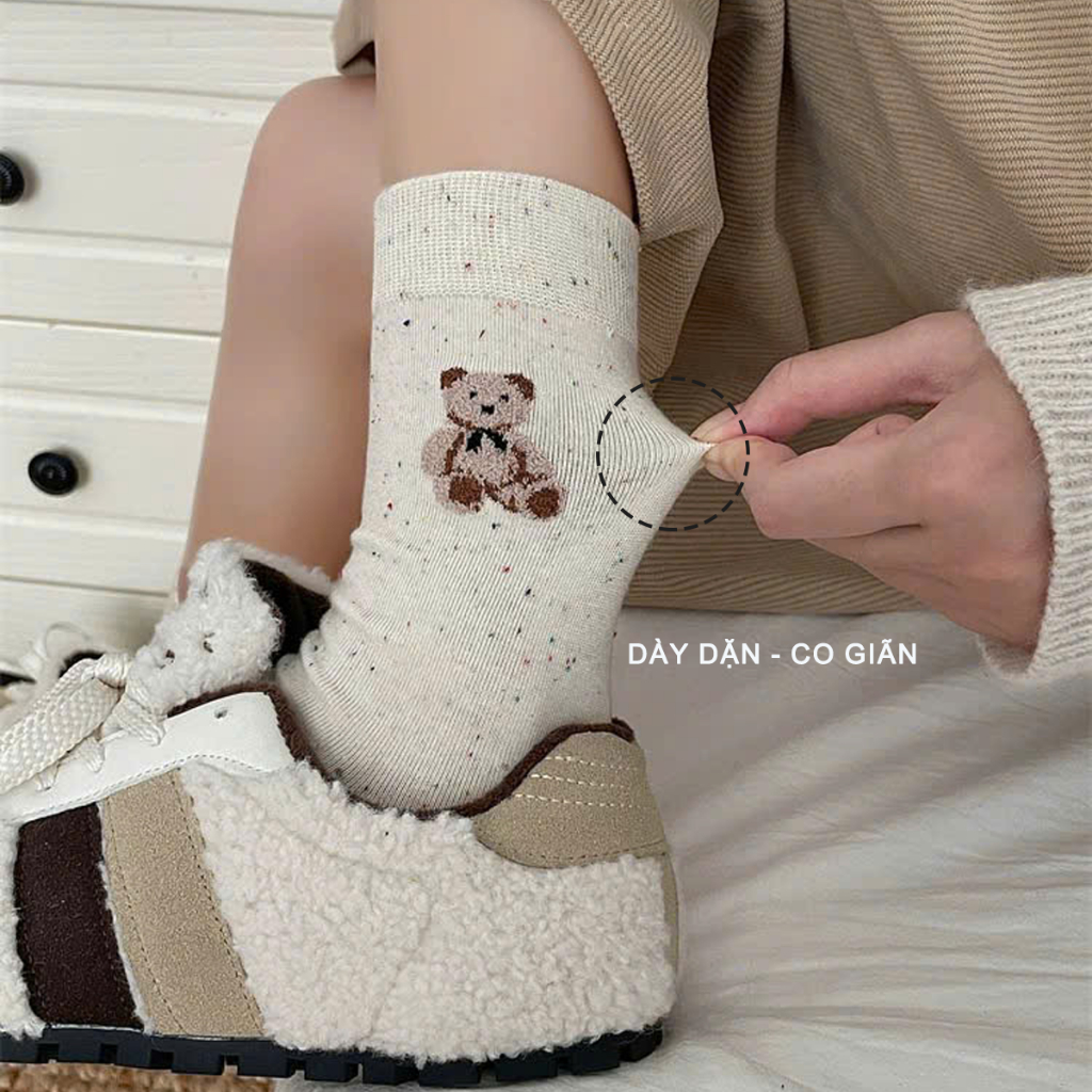 Tất vớ nữ hạt màu cổ cao họa tiết dễ thương đáng yêu, chất liệu mềm mịn thoáng khí - Ekiu Shop