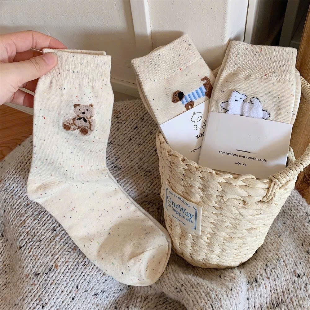 Tất vớ nữ hạt màu cổ cao họa tiết dễ thương đáng yêu, chất liệu mềm mịn thoáng khí - Ekiu Shop