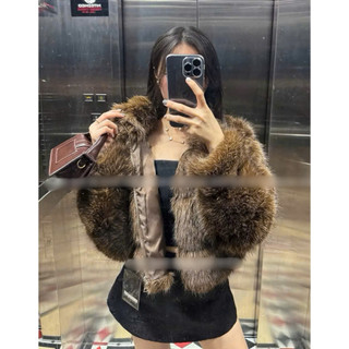 LOU BAE| (HÀNG QCCC SẴN BE) Áo Khoác Lông Rái Cái Tay Dài Cổ Lọ Dáng Ngắn