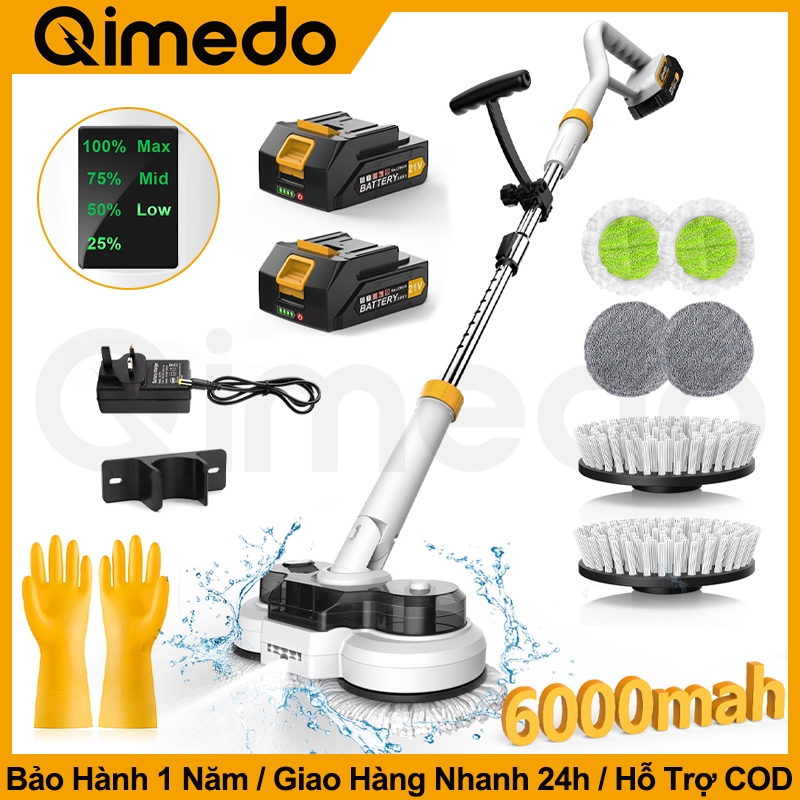 Máy Chà Điện 2 Đầu - TẶNG 6 Bàn Chải + Pin & Sạc | IPX7 Chống Nước, Cần Chỉnh Linh Hoạt | Tốc Độ Cao