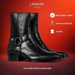 Giày nam Harness Boots Lemans HB01.2 Da bò - Đế Gót cao su vân gỗ cao 5.5cm - BH 12T