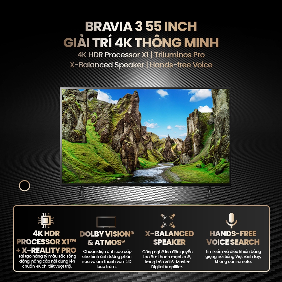 Tivi Sony BRAVIA 3 K-55S30 55 inch Ultra HD 4K loa X-Balanced âm thanh vòm sống động | BigBuy360 - bigbuy360.vn