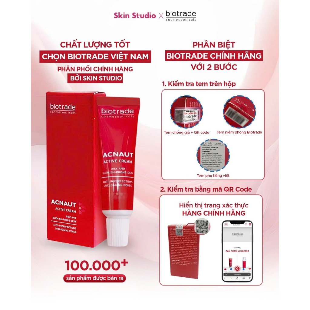 Kem Chấm Mụn Biotrade Acnaut Active Cream 5ml cho da mụn viêm, mụn sưng, mụn bọc, mụn chưa lên nhân