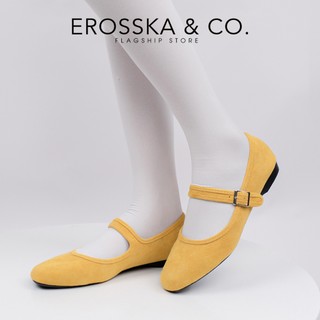 Erosska  - Giày búp bê nữ ballet core mũi tròn, quai ngang thời trang chất liệu da lộn - EL091