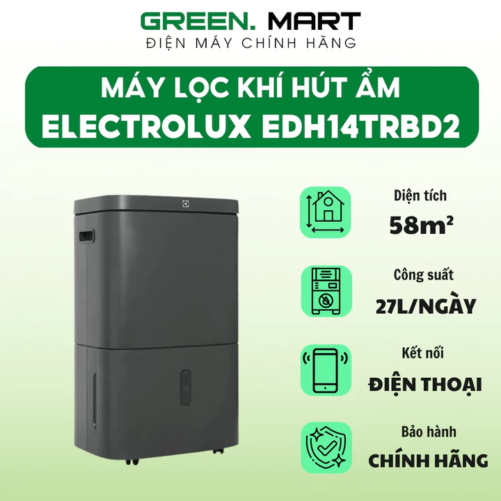 Máy lọc không khí hút ẩm Electrolux EDH14TRBD2 58m | Máy lọc khí hút ẩm công suất 27L/ngày