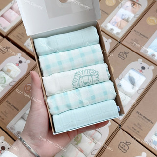 La pomme SS2024 K001 Set 5 Khăn sữa sợi tre lụa La Pomme phối màu (30x30cm) cho bé