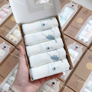 La pomme SS2024 K001 Set 5 Khăn sữa sợi tre lụa La Pomme phối màu (30x30cm) cho bé