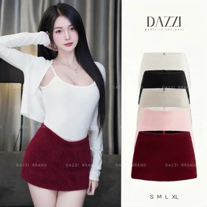 Chân váy nữ vải Lông Thỏ phong cách Y2K chữ A có lót trong dáng ngắn DAZZI V03