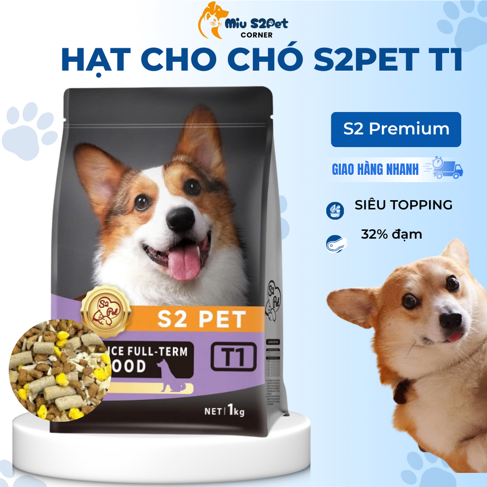 Hạt Cho Chó S2 PET T1 Thịt Sấy Siêu Topping – Thức Ăn Khô Giàu Đạm, Mượt Lông, Dễ Ăn Cho Chó Mọi Lứa Tuổi