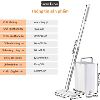 Cây Lau Nhà Tự Vắt Thông Minh D5, Thùng Nhựa ABS Chống Vỡ, Cán Inox Dày, Bông Lau Microfiber Cao Cấp