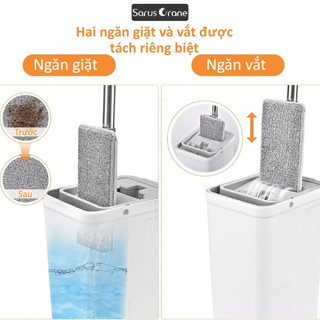 Cây Lau Nhà Tự Vắt Thông Minh D5, Thùng Nhựa ABS Chống Vỡ, Cán Inox Dày, Bông Lau Microfiber Cao Cấp