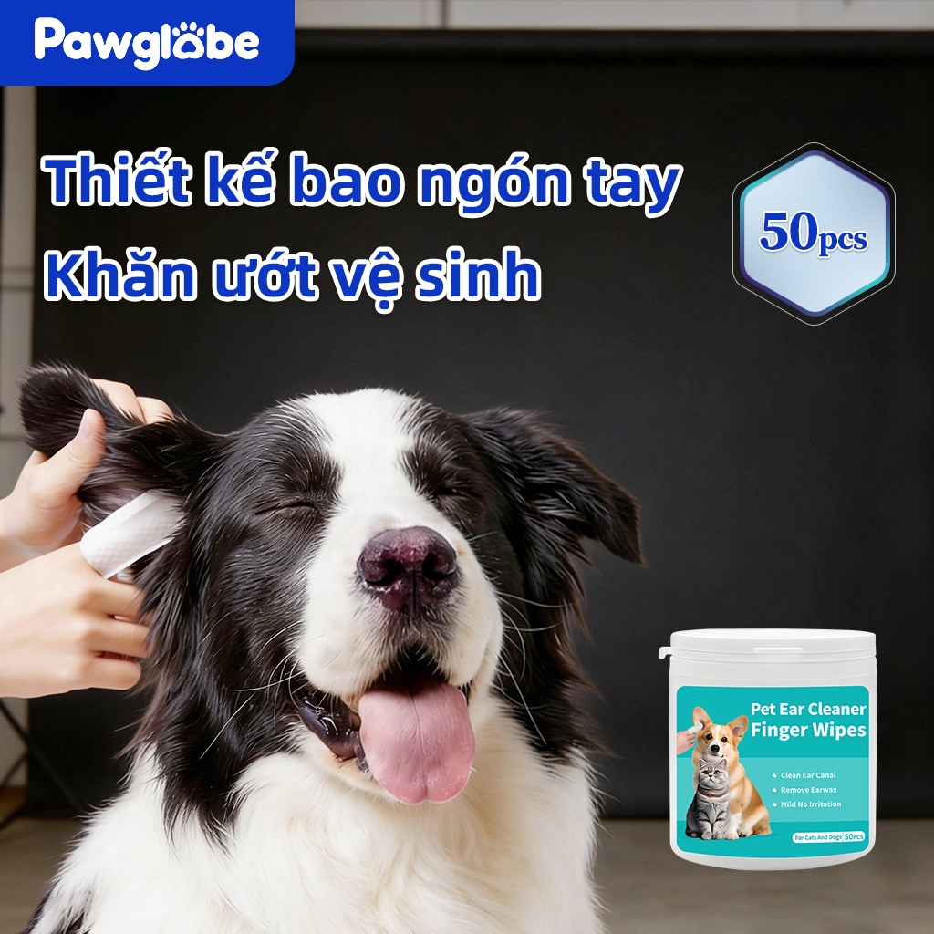 ⭐Paw Globe: khăn lau ngón tay cho thú cưng  để làm sạch răng tai 50 pcs