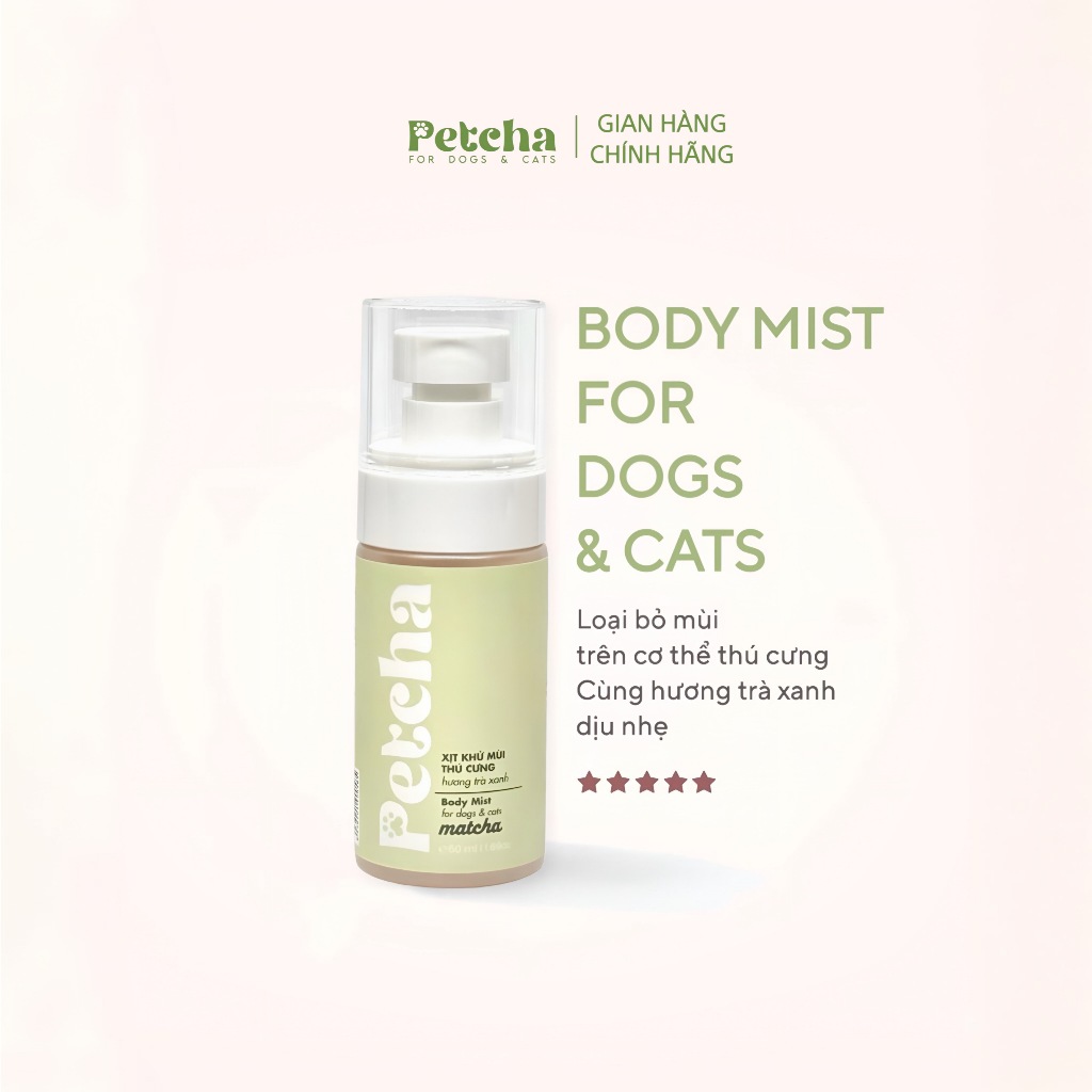 Body Mist 50ml Cho Chó Mèo | Petcha Xịt Thơm Khử Mùi Thú Cưng, Hương Dịu Nhẹ An Toàn, Giữ Lông Thơm