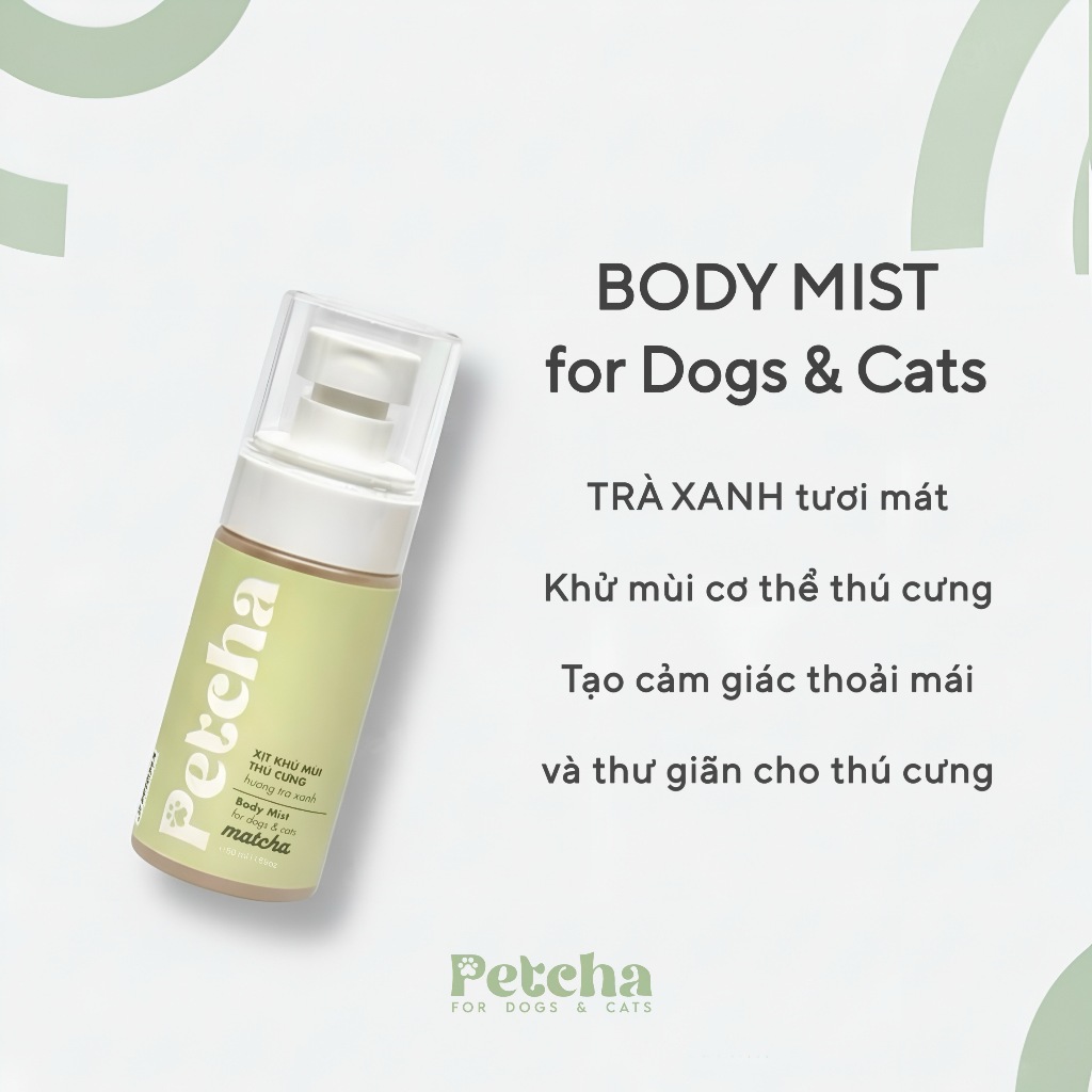 Body Mist 50ml Cho Chó Mèo | Petcha Xịt Thơm Khử Mùi Thú Cưng, Hương Dịu Nhẹ An Toàn, Giữ Lông Thơm