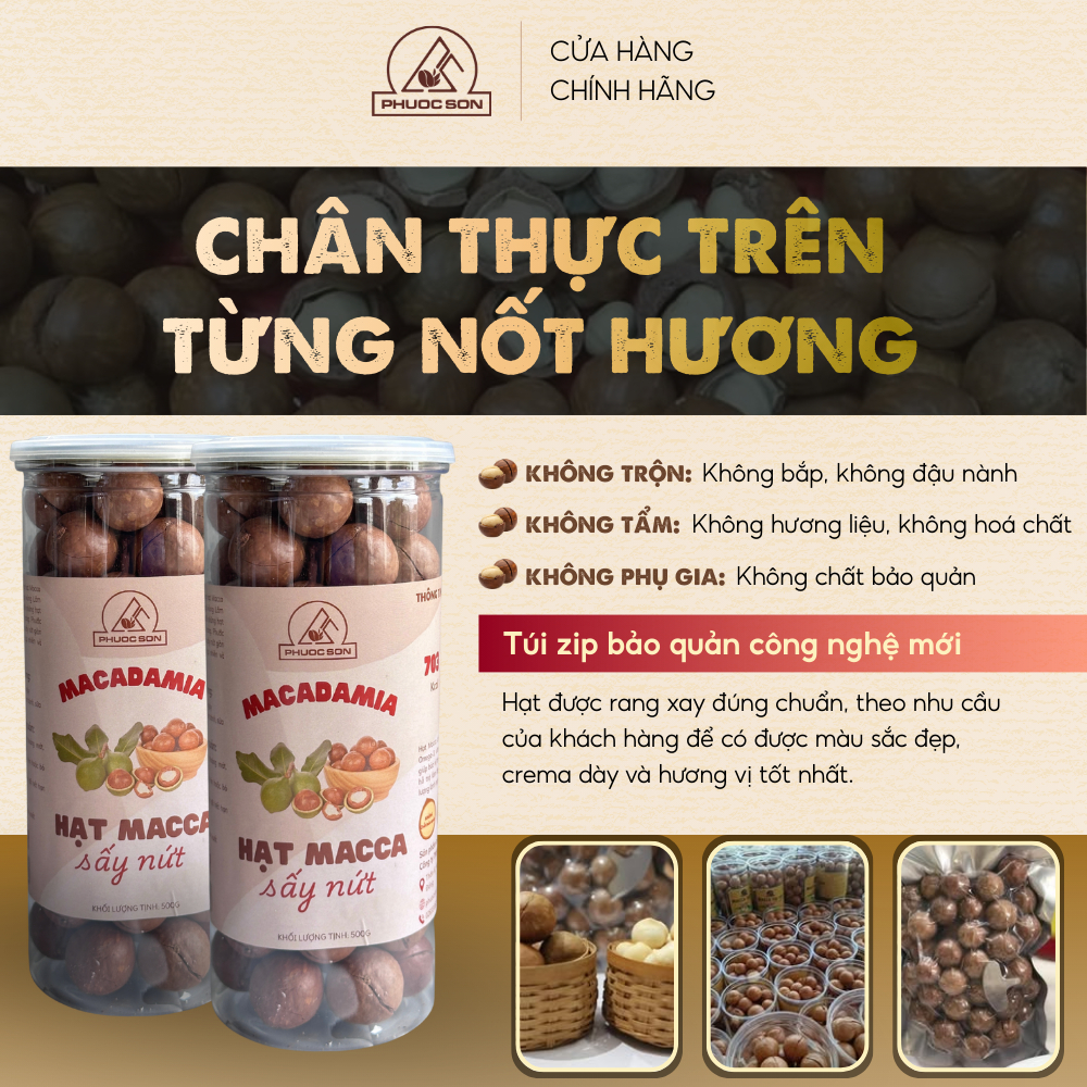 Hạt Macca sấy nứt Phước Sơn Loại 1 - Đặc sản Lâm Đồng hộp 500gr tốt cho sức khỏe, hỗ trợ giảm cân