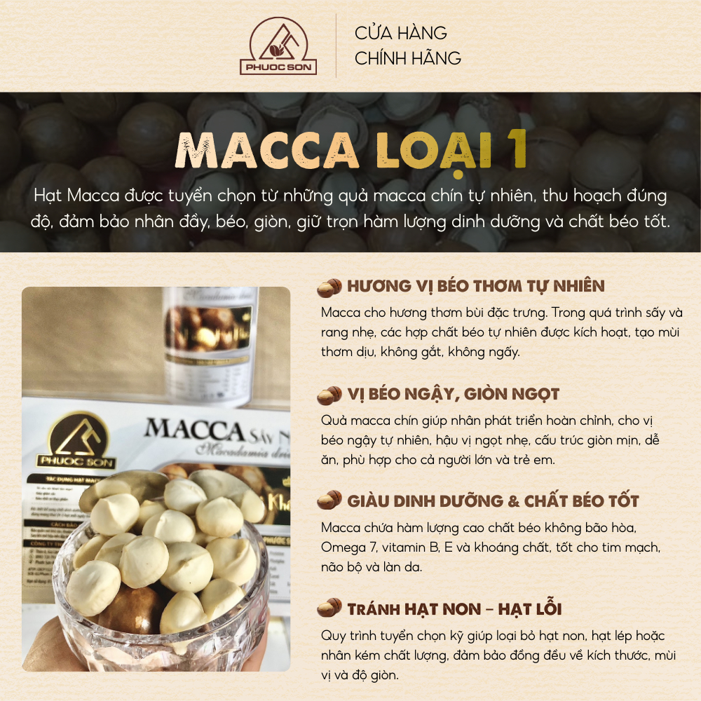 Hạt Macca sấy nứt Phước Sơn Loại 1 - Đặc sản Lâm Đồng hộp 500gr tốt cho sức khỏe, hỗ trợ giảm cân