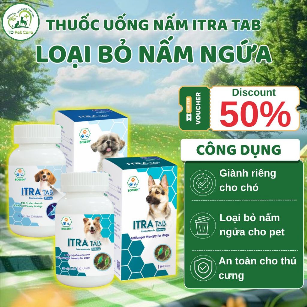ITRA TAB Viên Uống Cho Chó – Hỗ Trợ Da Nhiễm Nấm, Ngứa, Viêm Da