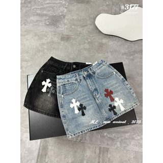 QCL1 3177 Chân váy jeans dáng A đáp chữ thập siêu đẹp