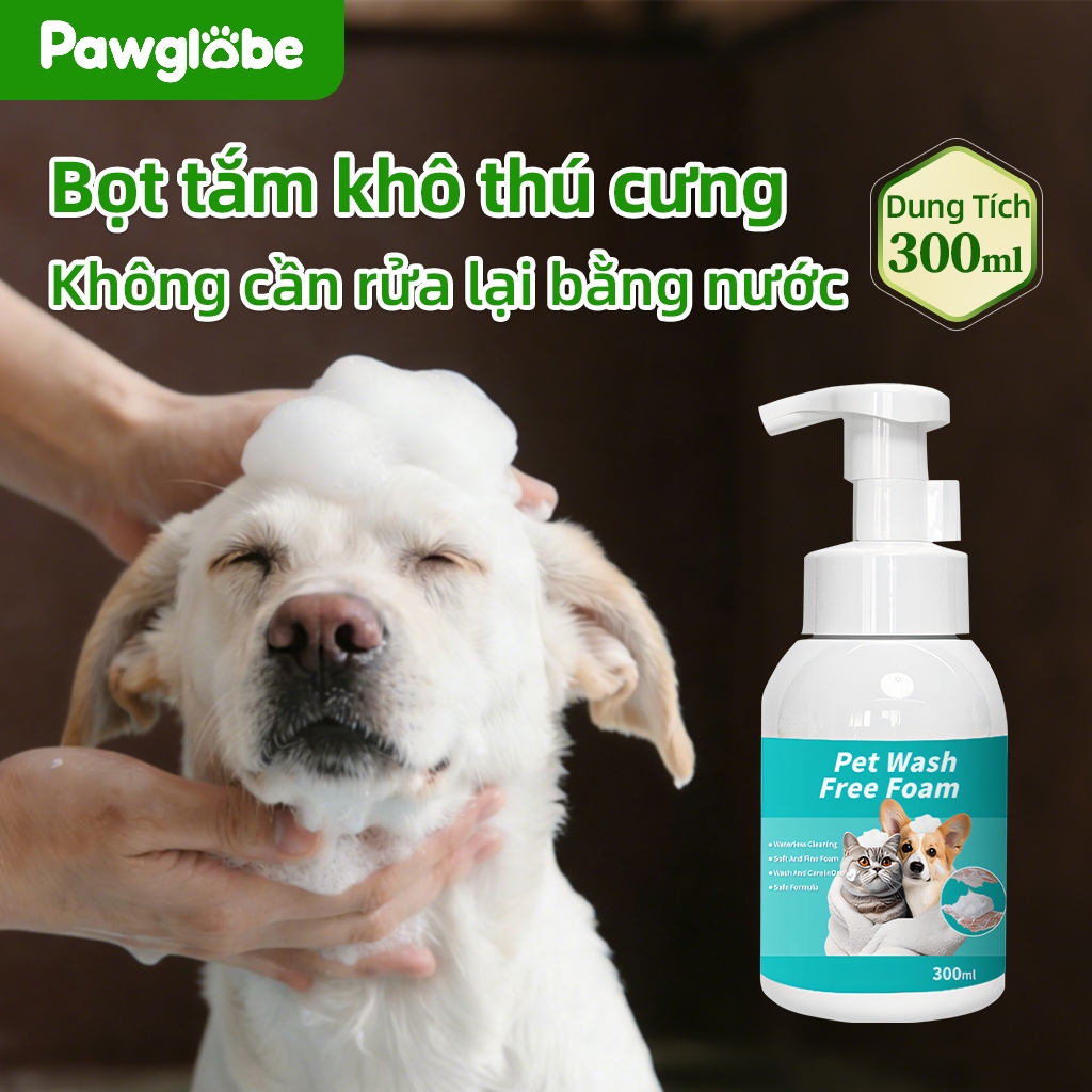 ⭐Paw Globe:  sữa tắm cho thú cưng không cần xả nước Làm Sạch Sâu Loại bỏ mùi khó chịu Loại bỏ bọ chét và ve