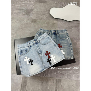 QCL1 3177 Chân váy jeans dáng A đáp chữ thập siêu đẹp