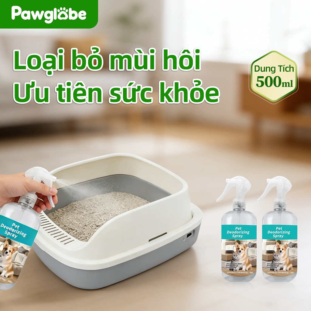 ⭐Paw Globe: Xịt khử mùi Phù hợp cho mèo và chó Khử mùi hiệu quả cao Hương thơm lâu trôi Trà xanh thơm 500ML