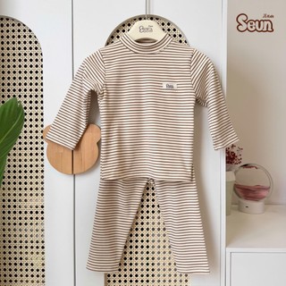 | SEUNKIDS | Bộ dài tay borip bông sọc bé gái bé trai bộ đồ cho bé