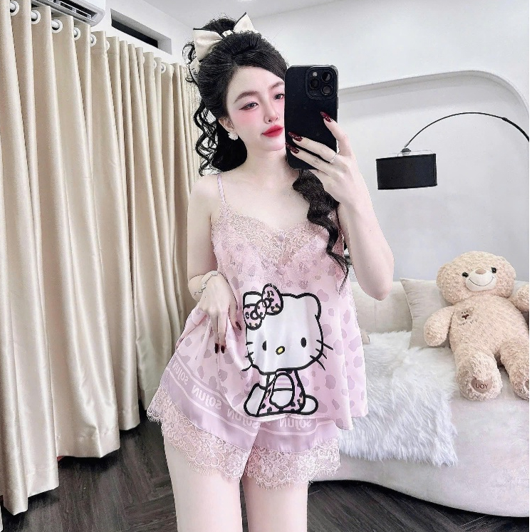 Bộ Sexy SOJUN Lụa latin Đùi Ren Mi Nút Bọc In Hoạt Hình - Ms: 1447- Dưới 65Kg | BigBuy360 - bigbuy360.vn