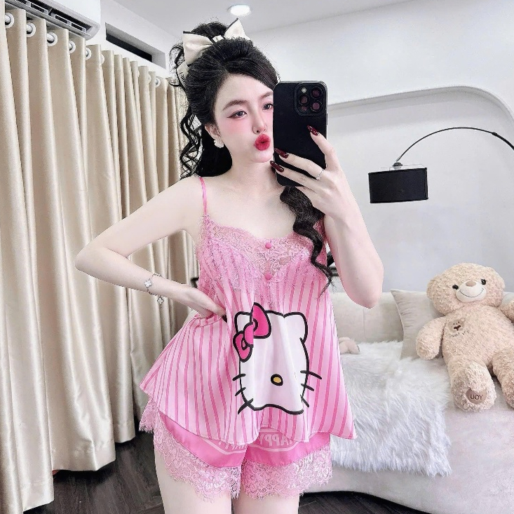 Bộ Sexy SOJUN Lụa latin Đùi Ren Mi Nút Bọc In Hoạt Hình - Ms: 1447- Dưới 65Kg | BigBuy360 - bigbuy360.vn
