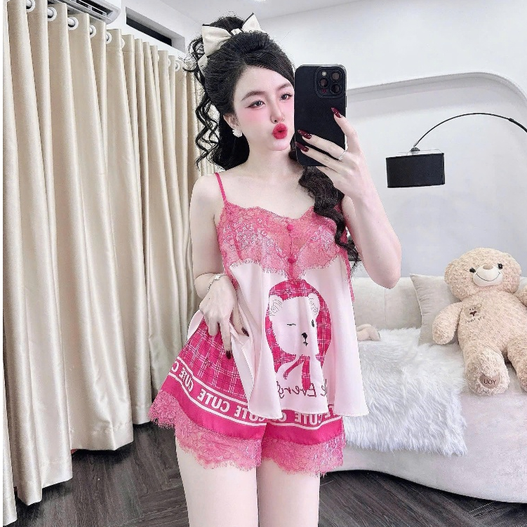 Bộ Sexy SOJUN Lụa latin Đùi Ren Mi Nút Bọc In Hoạt Hình - Ms: 1447- Dưới 65Kg | BigBuy360 - bigbuy360.vn
